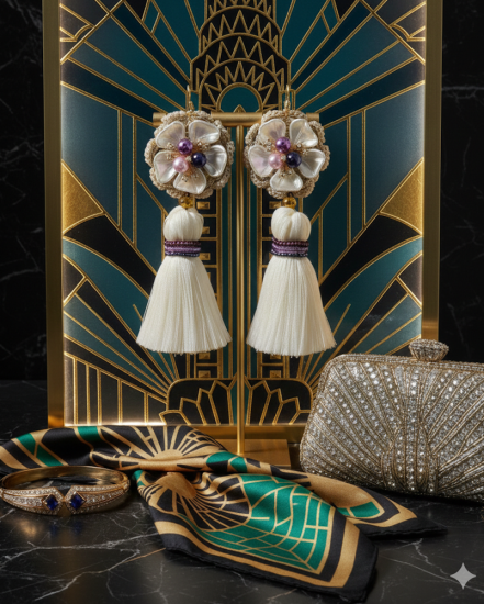 Háčkované  dizajnové náušnice "Art Deco"